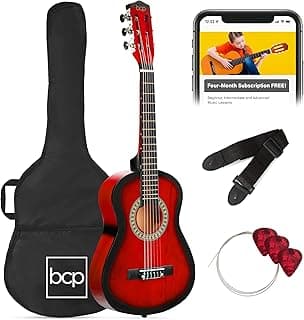 Best Choice Products 30in Kids Acoustic Guitar, All-in-One Beginner Starter Kit w/Strap, Case, Extra Strings, Rosette Inlay - Redburst