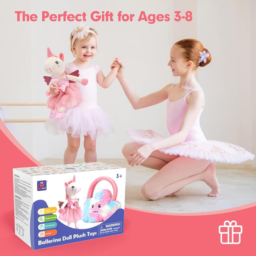 Ballet Dress up Doll with Plush Bag, 4 Year Old Girl Birthday Gifts 5 Year Old Kids Present, Airplane Travel Soft Plush Unicorns Toys for Girls Age 4-6, Ballerina Doll Stuffed Animal Girl Toy 4-5 B0DJQQY2YM