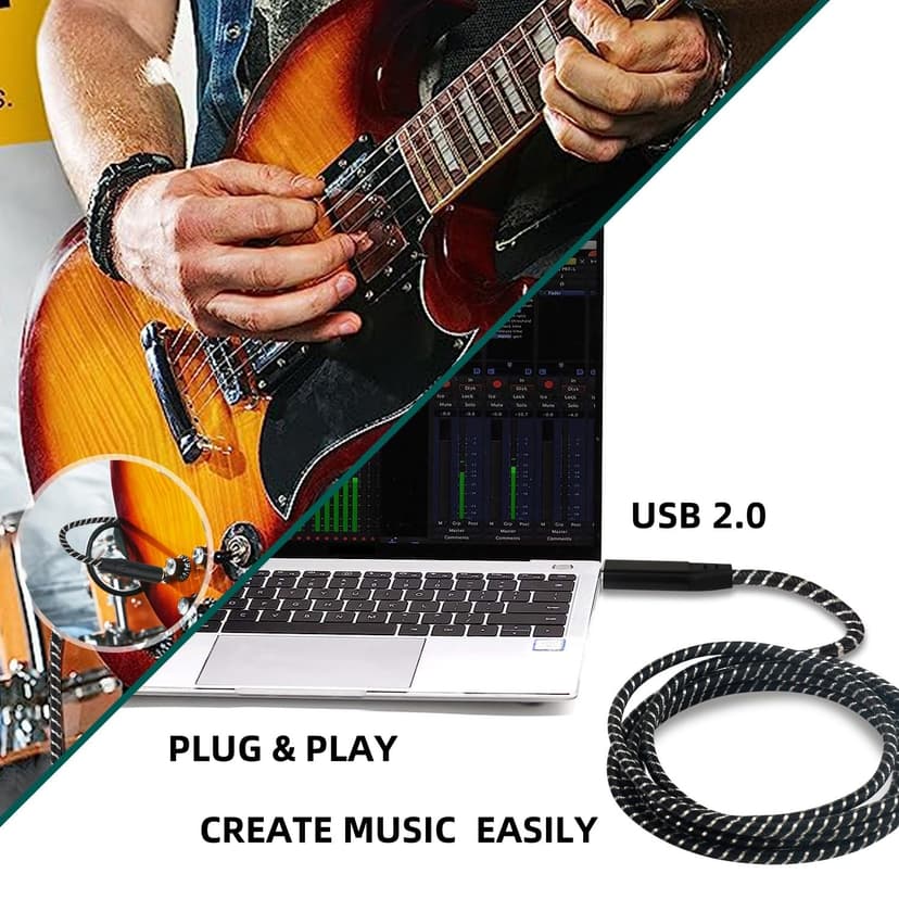 NCGGY USB Guitar Cable, Guitar 1/4 Inch TS Male to Computer USB Interface Cable Adapter for Instruments Recording Singing,Premium Nylon Braided Guitar Cord，Length 6.6FT