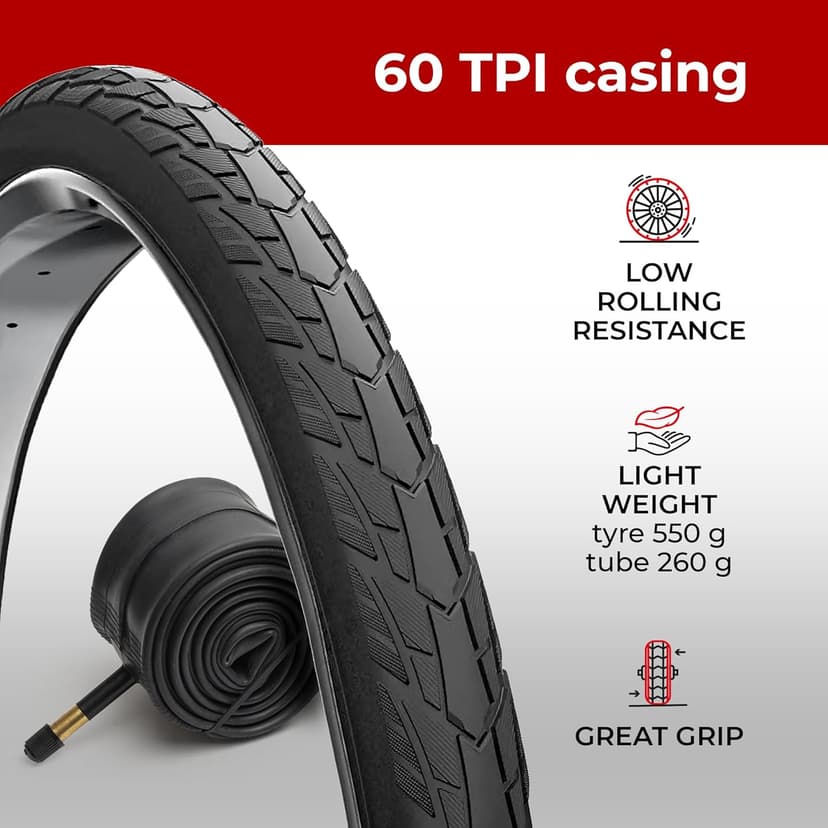 Fincci 700x40c Bike Tires, 42-622, Foldable, 1mm Nylon Antipuncture Protection with 48mm Schrader Valve Inner Tubes, Tough & Durable, Pack of 2 – for Gravel, Road, Hybrid & Touring Bicycles