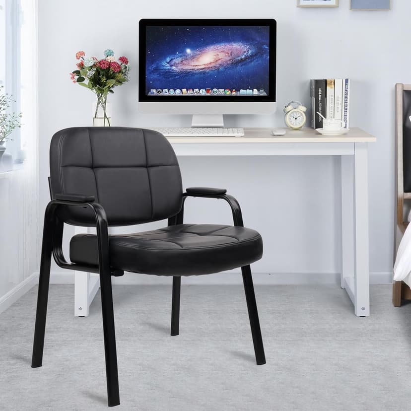 CLATINA Big & Tall 500 lbs Waiting Room Guest Chair, Leather Office Reception Chair No Wheels with Padded Arms for Elderly Home Desk Conference Room Lobby Side Salon Clinic, Black(4 Pack)