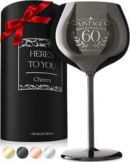 Gusto Nostro 60th Birthday Wine Glass - Happy 60th Birthday Gifts for Women/Men - Stainless Steel Wine Glass with Engraved Vintage Sixty Bday Quote, Luxury Box - Unique Gifts for 60 Year Old Woman,Man B0GGB4H1SW
