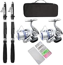 Fishing Pole Combo Set,2.1m/6.89ft 2PCS Collapsible Rods 2PCS Spinning Reels Lures Set Carrier Bag Carbon Fiber Telescopic Fishing Rods Sea Saltwater Freshwater Kit Fishing Rod Reel Combos