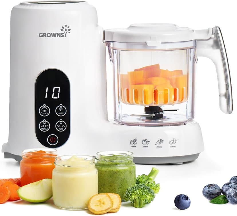 BPA-Free Elevated Steam Basket, Healthy Homemade Baby Food Purees, Starting Solids & BLW, Baby Feeding Essentials, 6+ Months Grownsy Baby Food Maker, Steamer & Blender Baby Food Processor, White B0DGL879NT
