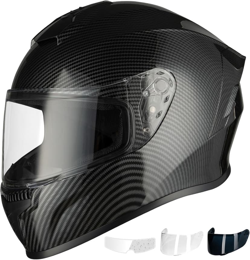 Favoto Full Face Motorcycle Helmet DOT Approved, Cascos para Motos Snowmobile Dirt Bike Helmet for Adults Men Women, Anti-Fog Film Included, Carbon Fiber, L