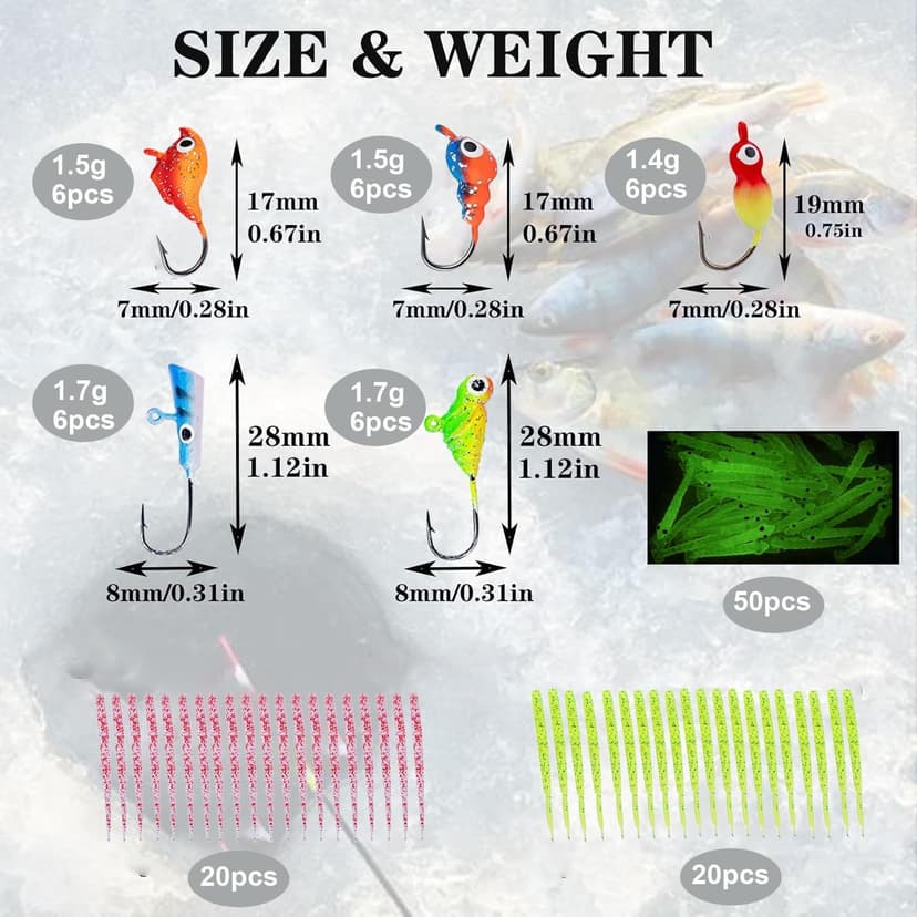 Generic 122Pcs Ice Fishing Rod Reel Combo, 24" Medium Light Ice Fishing Rod Kit with Ice Fishing Jigs, Lures for Trout, Walleye, Perch, Panfish Bluegill Crappie