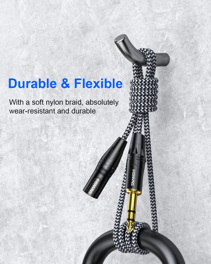 SNANSHI XLR to 1/4 Cable 6.6ft 2-Pack - Balanced TRS to XLR Male 22 AWG Studio Monitor Cable Color-Coded L/R Channels, Audio Interface or Mixer to Studio Monitor or PA Speaker (Not for Microphone)