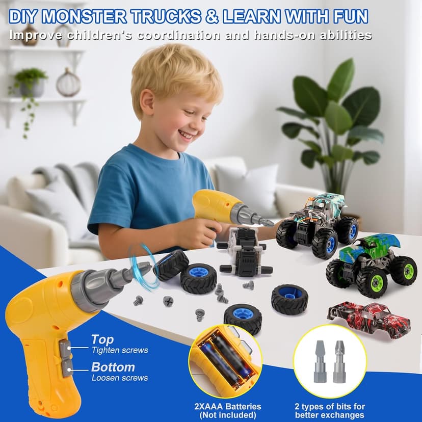 Take Apart Monster Truck Toys for Kids 3 4 5 6 7 8 Year Old Boys, STEM Educational Building Toys with Electric Drill & Storage Box Gift Birthday Christmas for Boys Girls Kids Toddlers B0FKT2MJ2W