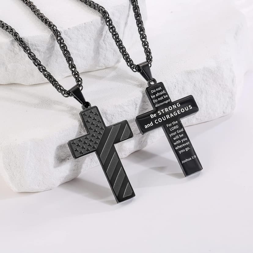 DuoDiner 18+2" Cross Necklace for Men Boys Christian Confirmation Gifts B0B96PLBQQ