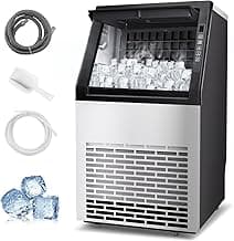 Commercial Ice Maker, 100lbs/24H with 20Lbs Storage, 36 Cubes in 11Mins, Stainless Steel Freestanding & Under Counter Large Ice Machine with LCD Display, Self-Cleaning for Home Bar Restaurant