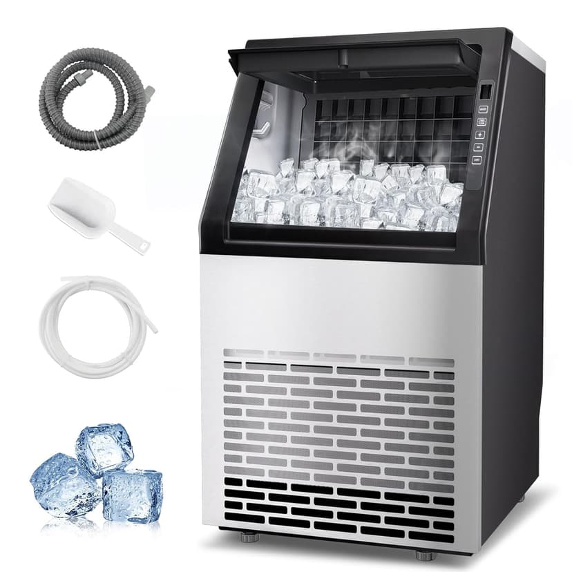 Commercial Ice Maker, 100lbs/24H with 20Lbs Storage, 36 Cubes in 11Mins, Stainless Steel Freestanding & Under Counter Large Ice Machine with LCD Display, Self-Cleaning for Home Bar Restaurant