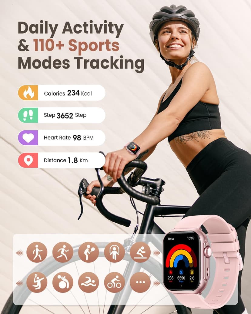 AKUMAKA Smart Watches for Women (Android/iPhone), 1.83" HD Smart Watch with Calls/Messages/Notifications, Sleep/Heart Rate/SpO2/Blood Pressure Monitor, 110+ Sports Modes Fitness Tracker Watch, 1000mAh Battery