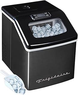 Frigidaire Ice Maker EFIC452, Countertop Stainless Steel Ice Maker with Transparent Window, Clear Ice Cube Maker with 40 lbs. Capacity, Ice Maker Machine – 14.8" D x 11" W x 14.1" H (Black)