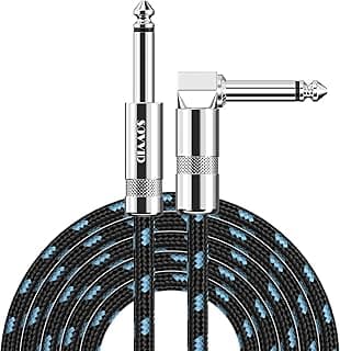 Sovvid Professional Guitar Cable 1.8M/6FT, Braided Guitar Lead Instrument Cables 6.35mm 1/4 Inch Jack Cord for Electric Guitar Bass, Amp, Speaker, Keyboard, Mandolin, Pro Audio (Black Blue)