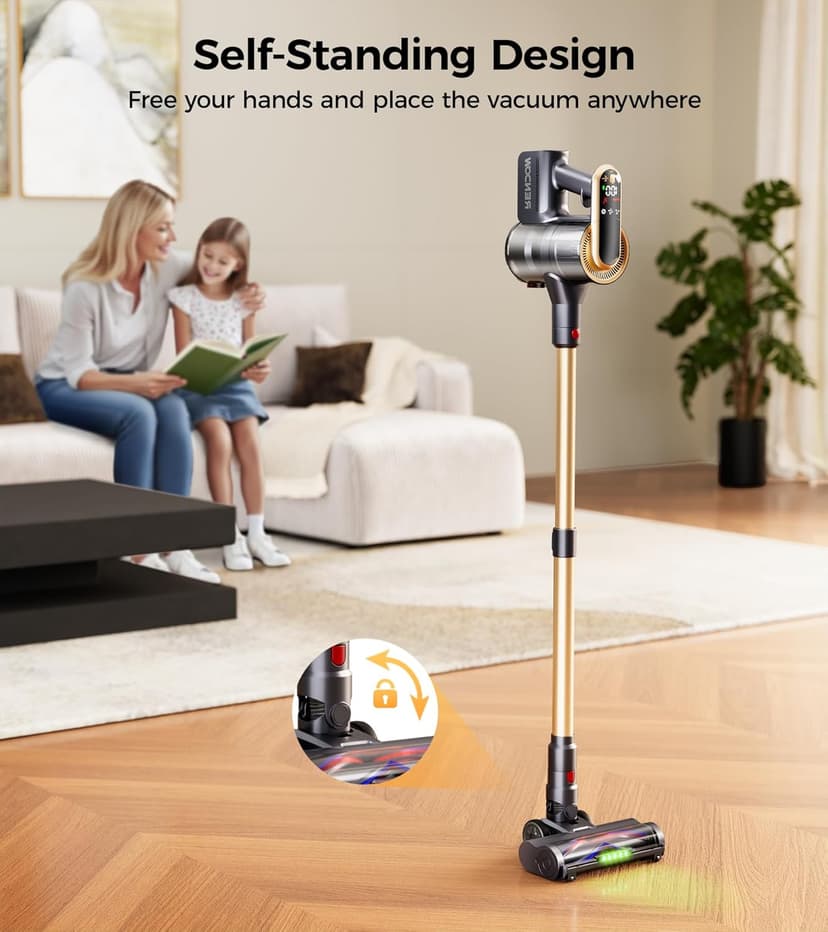 RENDOW Cordless Vacuum Cleaner, 65Mins 550W 45Kpa Stick Vacuum, Self-Standing Vacuum Cleaners for Home with LED Display, Anti-Tangle Rechargeable Vacuum Cordless for Pet Hair/Carpet/Hard Floor
