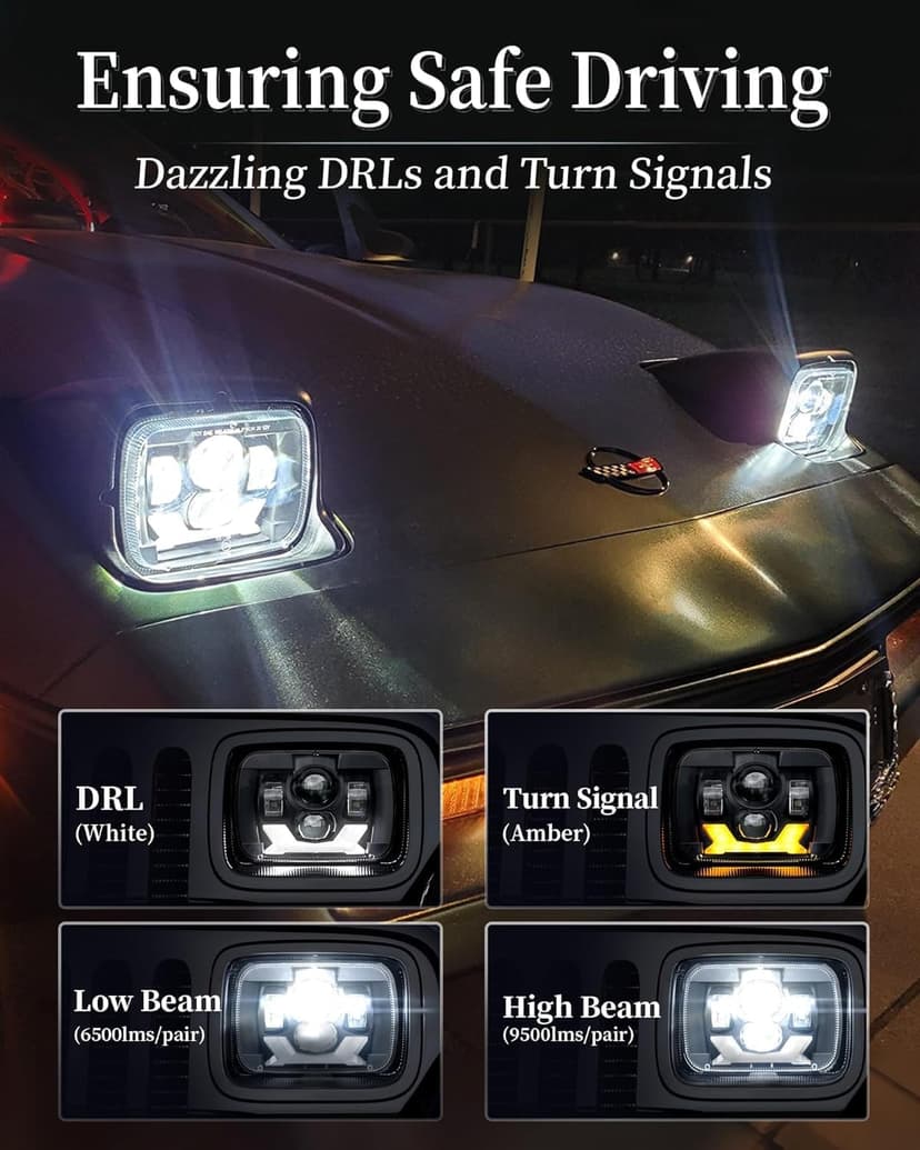 HWSTAR New 180W 1000% Bright H6054 5x7 7x6 Led Headlights Compatible with Jeep Cherokee XJ Wrangler YJ Emark DOT Anti-glare Turn Signal Hi/Low Sealed Beam Ford Chevy GMC Toyota Nissan van pickup etc