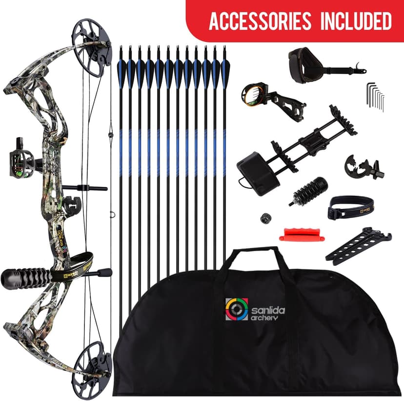 Sanlida Archery Dragon X8 RTH Compound Bow Package for Adults and Teens,18”-31” Draw Length,0-70 Lbs Draw Weight,up to IBO 310 fps,No Bow Press Needed,Limited Life-time Warranty,RH Only