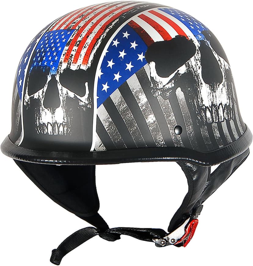 1Storm Novelty Motorcycle Half Face Helmet Open German Style DOT Approved: HKY602 Flag Skull