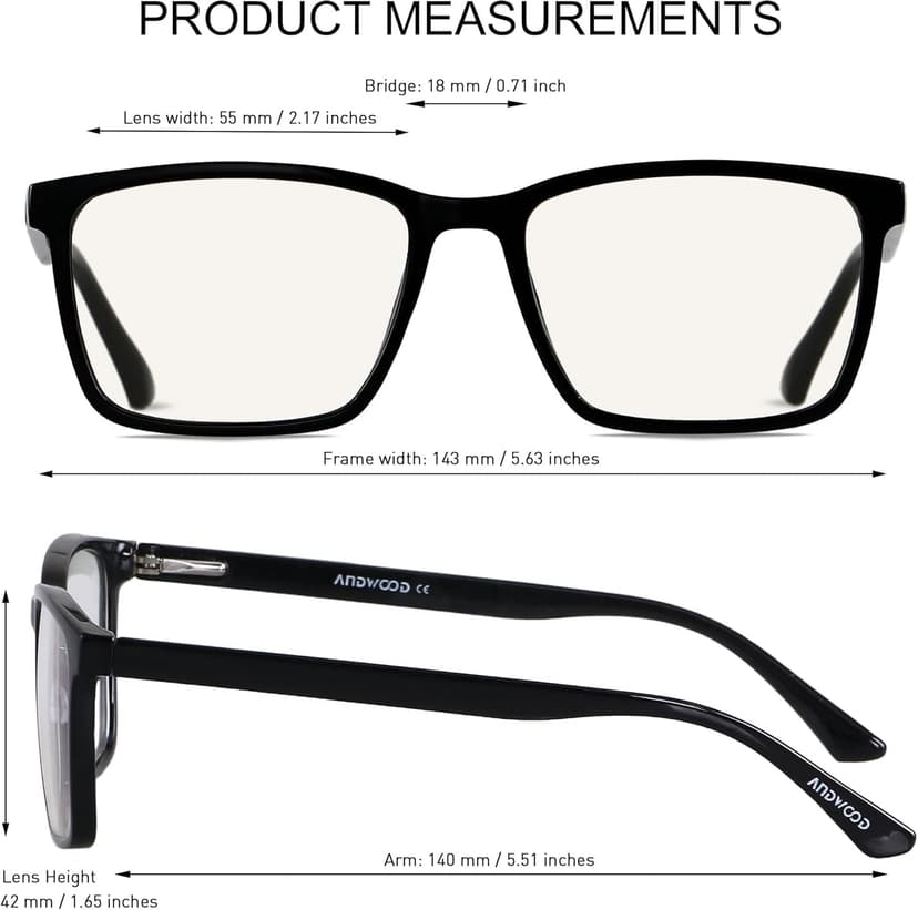 ANDWOOD Blue Light Blocking Glasses Men Women Computer Filter Large Frame Bluelight Blocker Anti Blue Ray Lightweight AR002