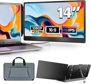 domyfan 14" Laptop Monitor Extender, FHD 1080P IPS Dual Laptop Screen Extender, HDMI/USB-A/Type-C Plug and Play for Windows, Mac, Chrome, Android, Xbox, Switch, PS5, Work with 13.3”-17” Laptops