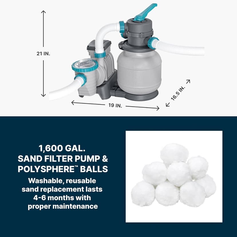 Bestway APX 365 18' x 52" Above Ground Pool, Round Metal Frame Outdoor Swimming Pool Set with Sand Filter Pump, Ladder, and Cover, Dark Marble