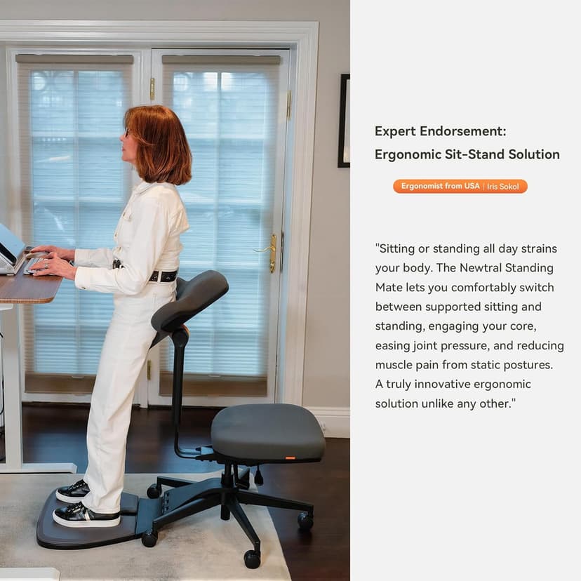 Newtral Standing Desk Chair, Standing Mate Chair for Sit-Stand, Ergonomic Leaning Perch Chair with Anti-Fatigue Mat, Standing Desk Stool, Horse Saddle Chair, Height Adjustable Home Office Posture Seat