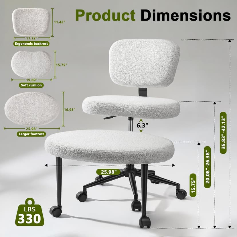 Waleaf Ergonomic Cross Legged Office Chair with Wheels, ADHD Chair for Adults, Meditation Chair, Yoga Office Chair, Kneeling Chairs with Comfortable Back Support, Height Adjustable, Teddy Fabric