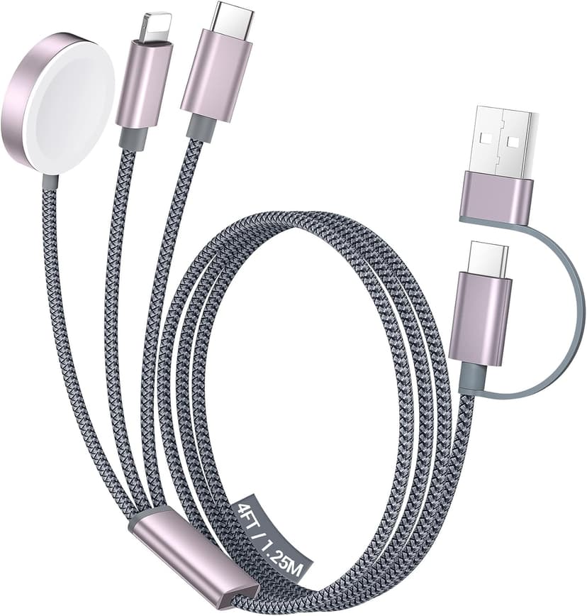 Temdan for Travel Essentials,3 in 2 USB C Cable for Apple Watch Charger/iPhone 17 Charger/Lightning,Multi Charging Cable Cord,Vacation Camping Essentials,Portable Designed for iWatch &iPhone 16-12-4FT