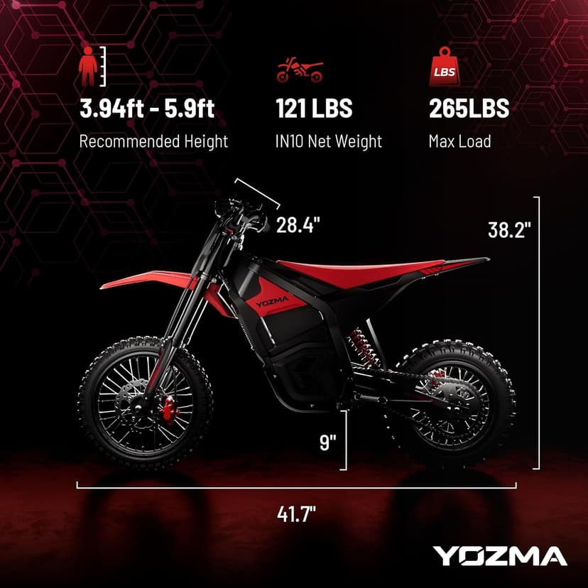 Yozma IN10 Electric Mini Dirt Bike for Teens & Adults, 14"/12" Fat Tire 2600W Electric-Motorcycle with 48V 23AH Battery Ebike 40MPH Hydraulic Brakes Mountain Off-Road EBike, Fit Age 13+