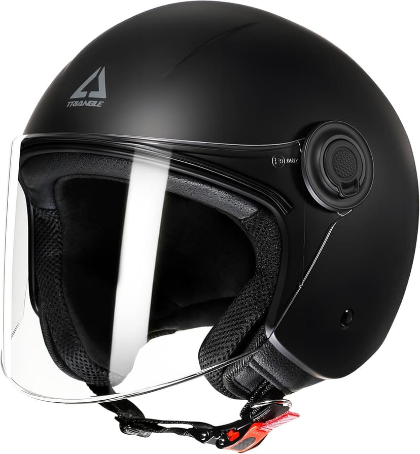 TRIANGLE Open Face Motorcycle Helmet Retro 3/4 Helmets with Clear Visor for Men Women DOT Approved