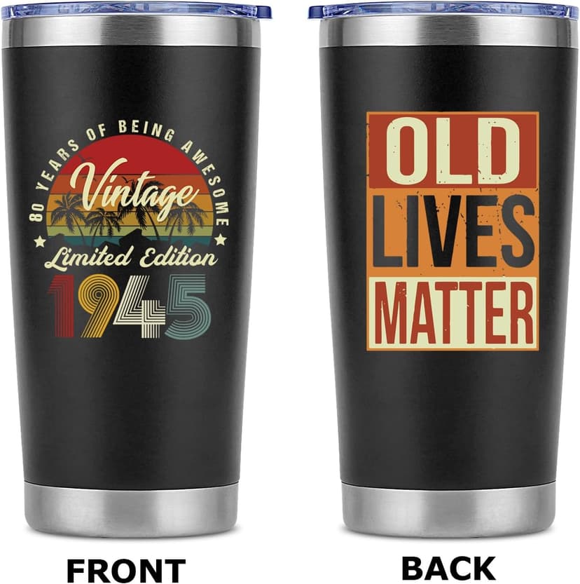 Funny 80th Birthday Gift For Men,Cool Gifts for 80 Year Old Man,80th Birthday Decorations for Men,1945 Gift Idea for Dad Husband Friend Grandpa-20 Oz Vintage1945 Tumbler