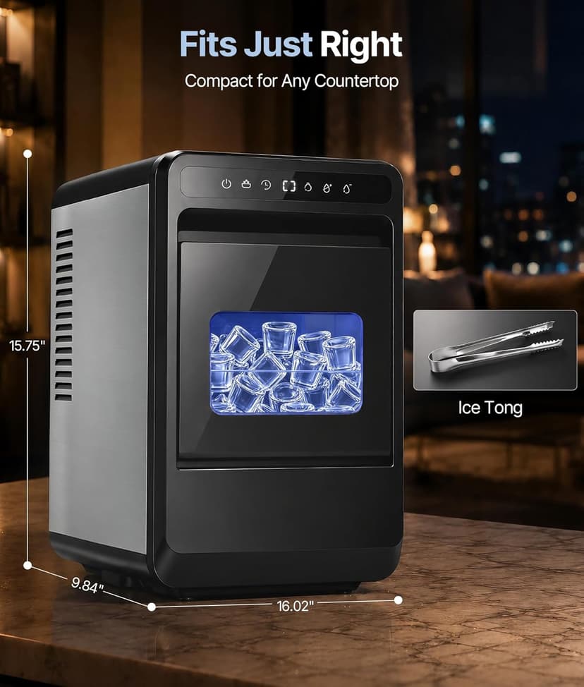 Clear Ice Cube Maker, 8 Crystal 1.2" Large Cubes in 20 Mins, Slow-Melting for Whiskey, 24H Timer, Self-Cleaning & Adjustable Thickness for Home Bar, Kitchen, Party