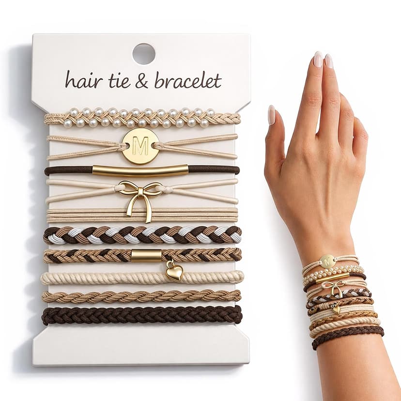 Hair Ties | Initial | Christmas Birthday Gifts for Women Girls Teen Girls | Stocking Stuffers | Hair Accessories | Letter M Teen Girl Gifts Trendy Stuff - 10 Pcs Hair Ties Bracelets, Gifts B0GL5L7B8H
