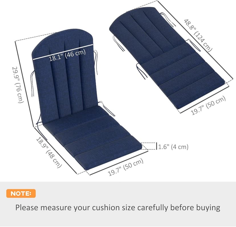 Outsunny Adirondack Chair Cushion Set of 4, Outdoor Chair Cushions with Ties, 25D High-Density Foam, High Back Patio Chair Cushions, Fade Resistant for Patio Furniture, 49" x 20" x 2", Navy Blue