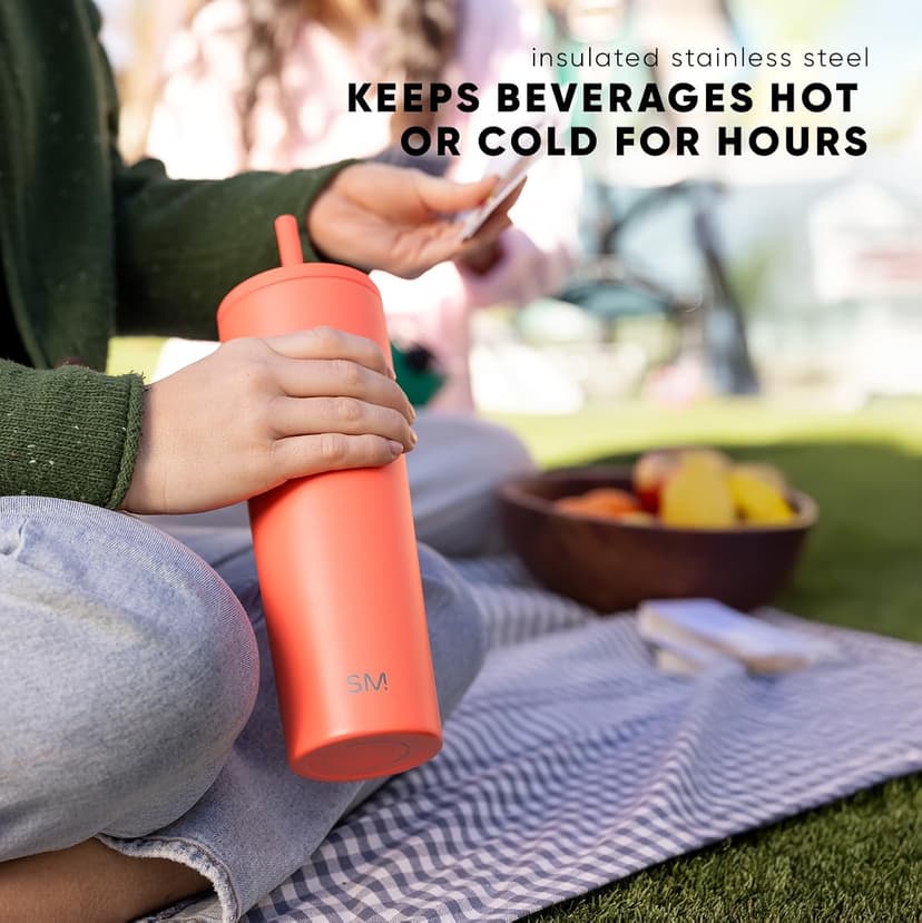 Simple Modern Insulated Tumbler with Lid and Straw | Iced Coffee Cup Reusable Stainless Steel Water Bottle Travel Mug | Gifts for Women Men Her Him | Classic Collection | 24oz | Blue Dune