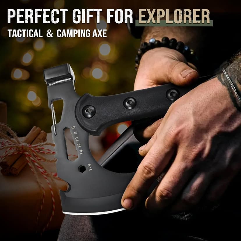 Freelander Camping Axe with Sheath, Sharp Tactical Hatchet Axe with Clip and Bottle Opener, Multi-Functional Hammer Tactical Tomahawk, Survival Tomahawk Axe for Camping (Black, 15 Inch)