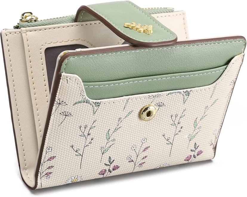 GAEKEAO Small Wallets for Women RFID Blocking Leather Bifold Zipper Pocket Wallet Credit Card Holder with ID Window