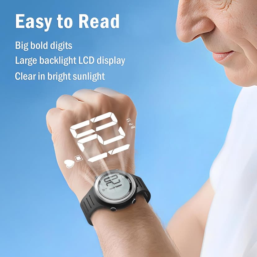 EZON Heart Rate Monitor and Chest Strap, Exercise Heart Rate Monitor, Sports Watch with HRM, Waterproof, Stopwatch, Hourly Chime T007