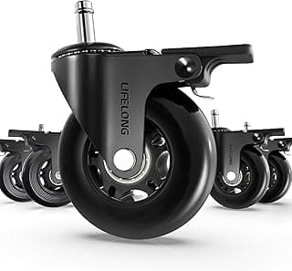 Lifelong Office Chair Wheels Replacement Rubber Desk Chair Casters for Hardwood Floors and Carpet, Set of 5, Quiet & Smooth Rolling Casters with Brakes for Chairs to Replace Office Chair Mats