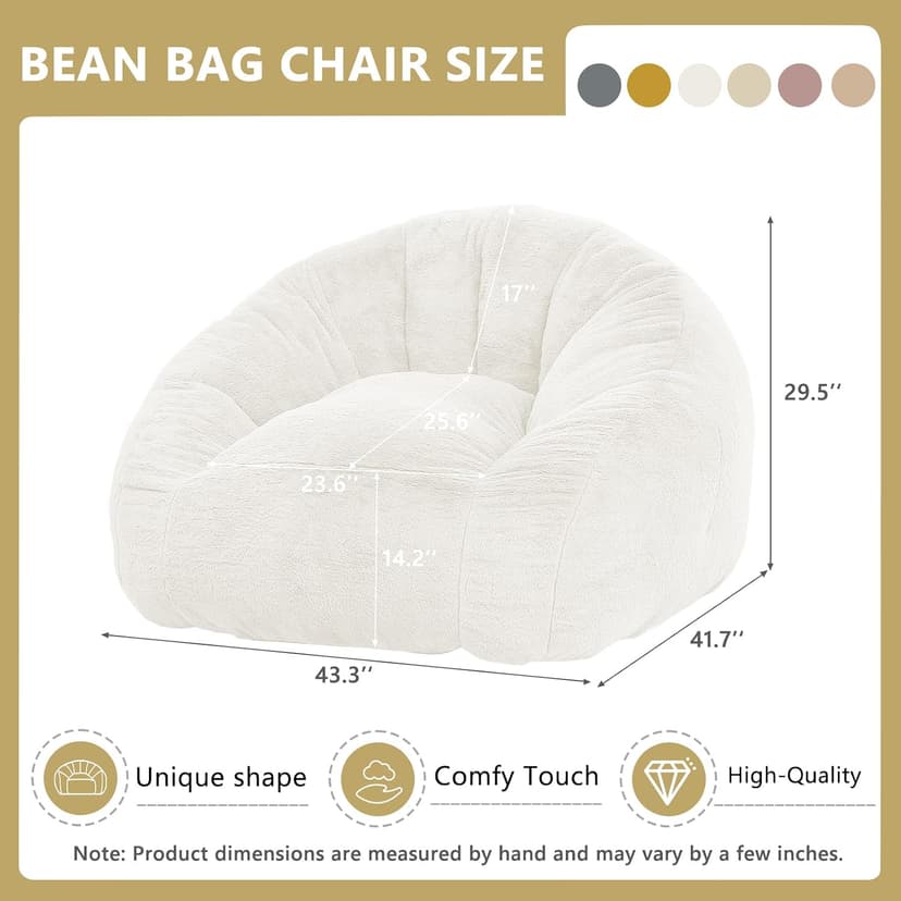Bean Bag Chair for Adults, Soft Faux Fur Giant Beanbag Chairs, Oversized Cozy Bean Bag Couch Large Reading Chair, Comfy Bean Bag Sofa for Living Room, Bedroom & Dorm, Beige