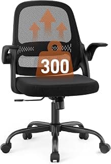 Ergonomic Mesh Office Chair with Flip-Up Arms, Adjustable Height, Breathable Mesh Back & Thick Cushion Seat, 360° Swivel Rolling Computer Desk Chair, BIFMA Certified, Supports 300 lbs (Black)
