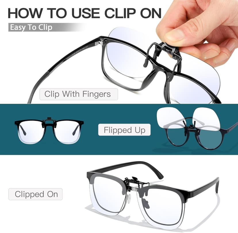 VIEWBETTER Clip On Blue Light Blocking Glasses for Eyes Strain & Light-Sensitive Flip Up Frameless Yellow Lenses BL103Y