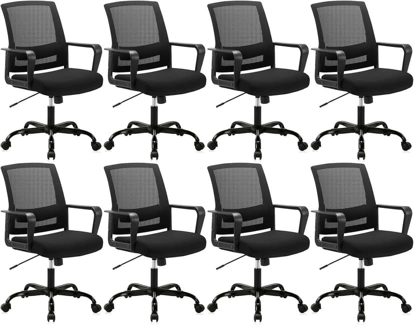 CLATINA Ergonomic Rolling Mesh Desk Chair with Executive Lumbar Support and Adjustable Swivel Design for Home Office Computer Black 8 Pack
