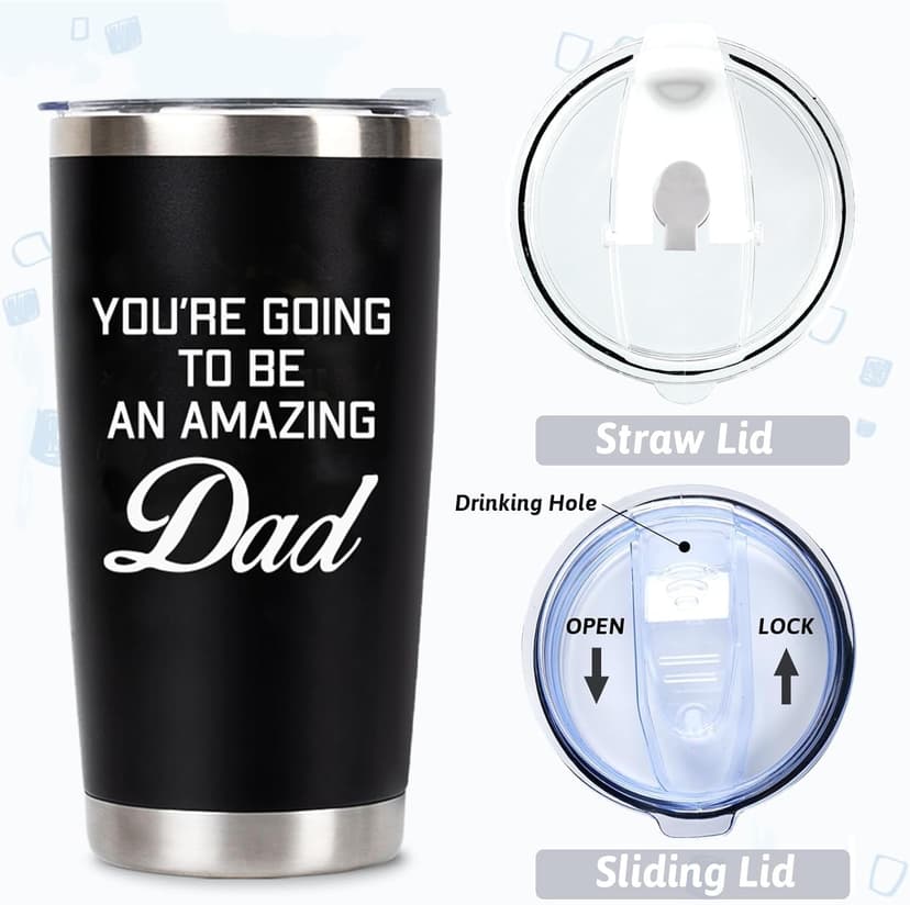 New Dad Gifts For Expecting Dad to be Father’s Day First Time Gifts 20oz Black Insulated Stainless Steel Tumbler Cup Birthday Baby Shower Gender Reveals Presents Christmas Gift Ideas