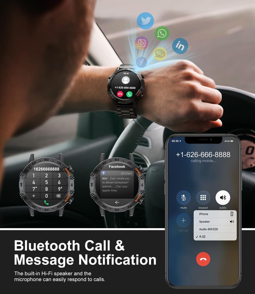 SUNKTA Military Smart Watch for Men(Answer/Dial Calls),100 Sports Modes, 5ATM Waterproof Fitness Watch with Heart Rate/SpO2/Blood Pressure for Android and iOS,1.39''HD DIY Screen Smartwatch Black