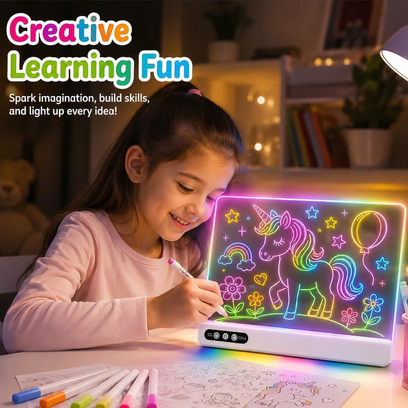 Led Drawing Board with 14 Light Effects,16" Rechargeable Glow Doodle Led Note Board with Colorful Markers,Neon Art Dry Erase Doodle Glow Drawing Tablet,Chritmas Birthday Festival Gifts for Kid (White) B0H1HPZ583