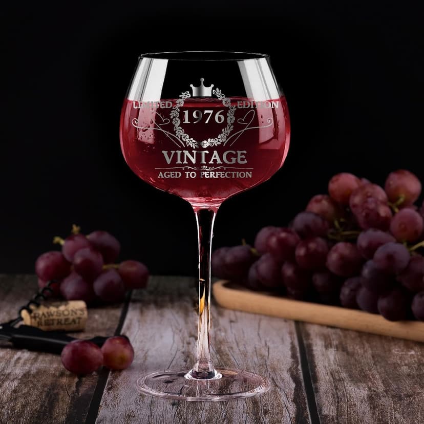 50TH Birthday Gifts for Her, Vintage 1975 Engraved 50th Wine Glass, 50 Year Old Birthday Decorations For Women, Funny 50 Bday Gifts Idea For Women, Friends, Daughter, Sister Mom - Turning 50 Present