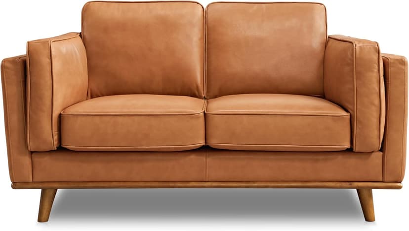 Valencia Artisan Full Leather Loveseat Sofa 66” - Pure Full Italian Nappa Leather Couch, Solid Wood Accent, Ultimate Comfort, Cognac Tan