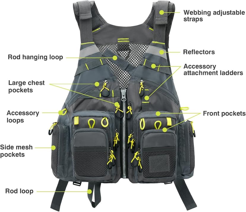 Gonex Fly Fishing Vest for Men Women, Comfortable Adjustable Fishing Vest with Multi-Pockets Reflective Stripes
