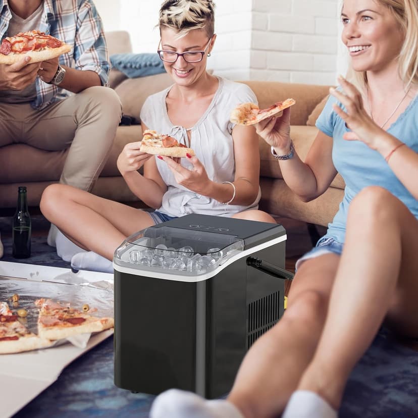 NEWBULIG Ice Makers Countertop with Handle, Portable Ice Machine, 9 Bullet Cubes in 6 Mins, 26lbs in 24Hrs, Auto-Cleaning, with Basket and Scoop, for Home, Kitchen, RV, Camping, Black